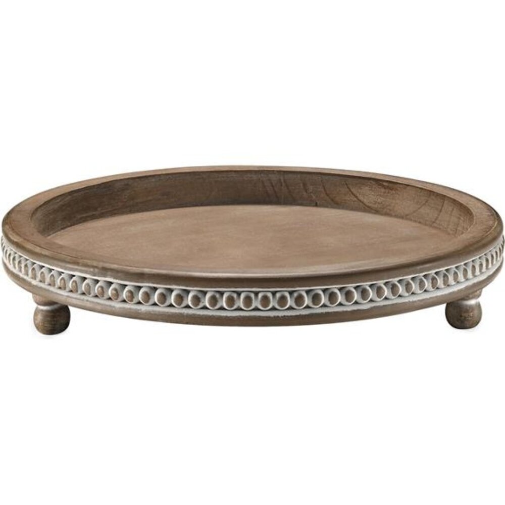Handmade Wooden Serving Tray, Small Beaded Coffee Table Tray Decor, Warm Brown